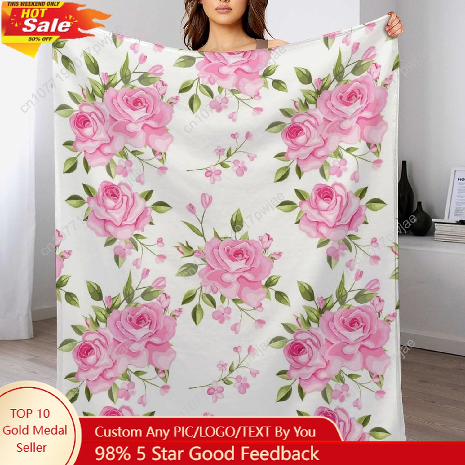 Home Textiles Usa - Pink Flower Throw Blanket Floral Decor