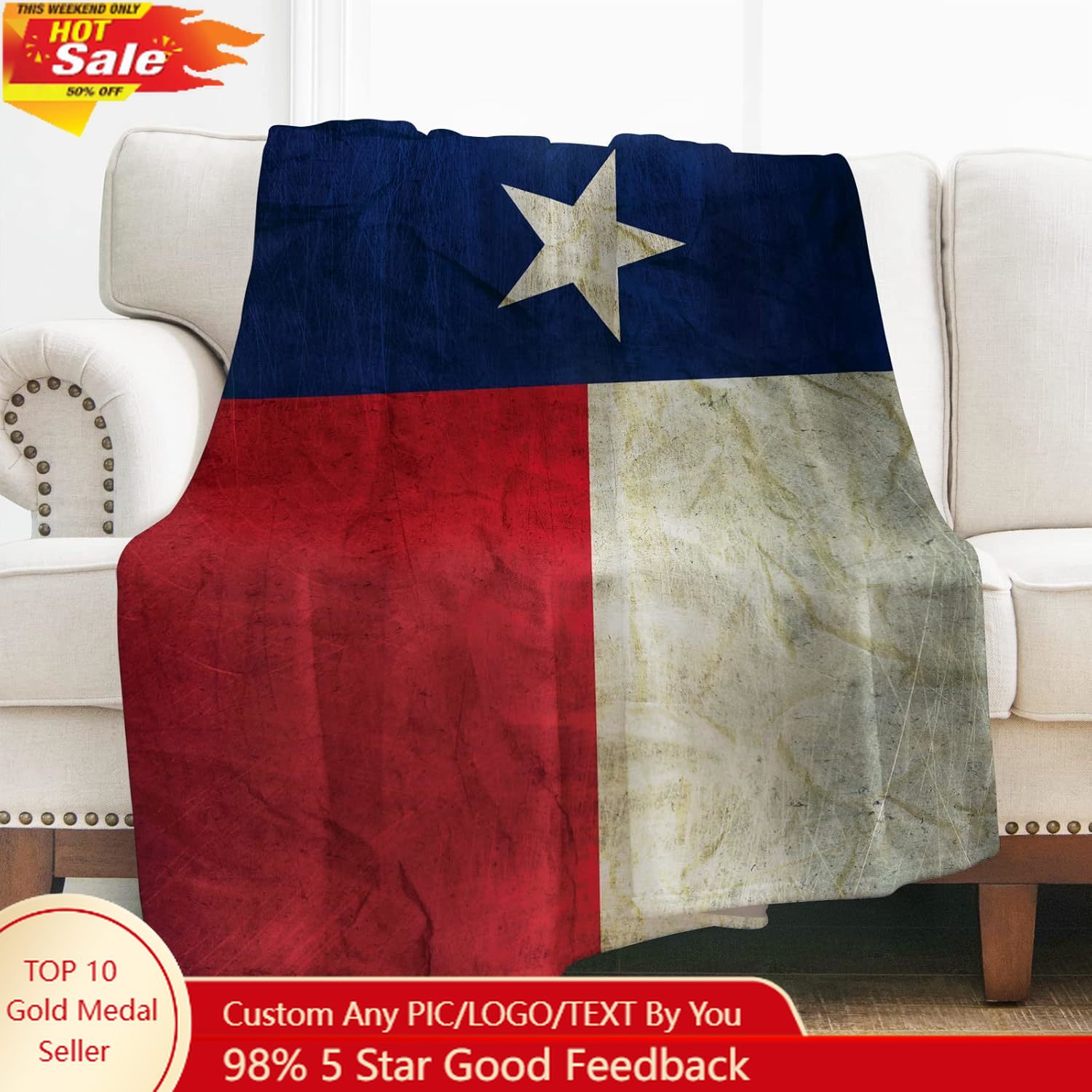 Home Textiles Usa - Levens Texas Flag Throw Blanket Gifts