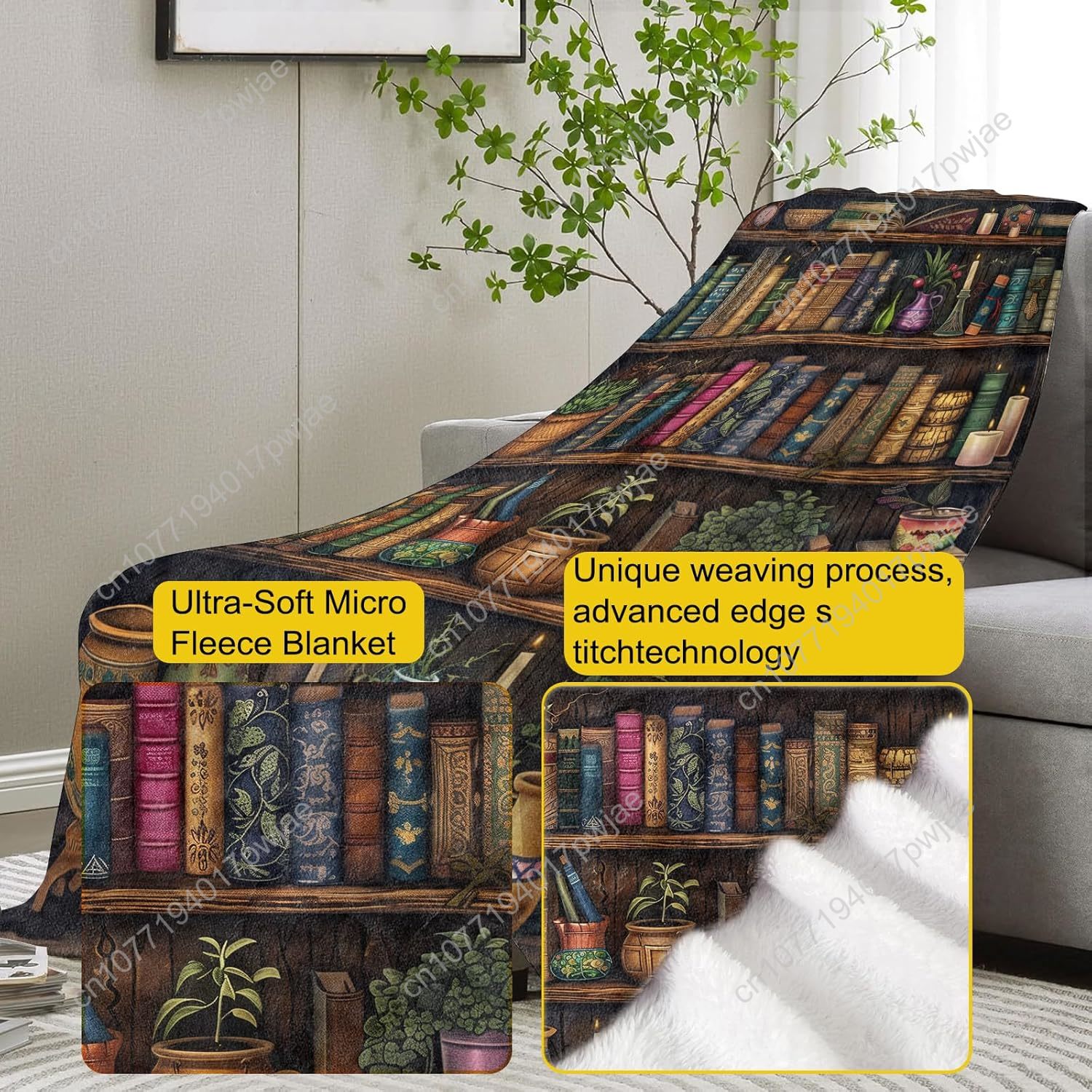 Vintage Bookshelf Blanket Read - огляд і ціна Home Textiles Usa
