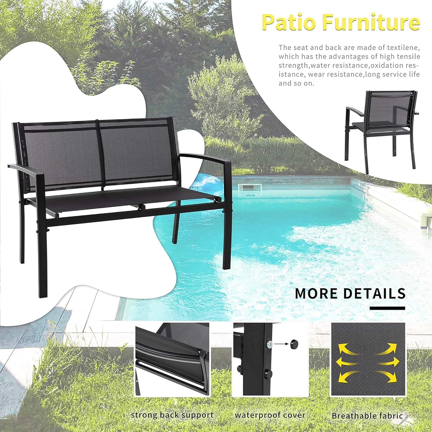 Black all-weather textile fabr - огляд і ціна Home Textiles Usa
